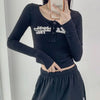 Time-Worn Letter Print Ribbed Midriff T-Shirt