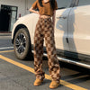 Caramel Plaid High-Rise Trousers