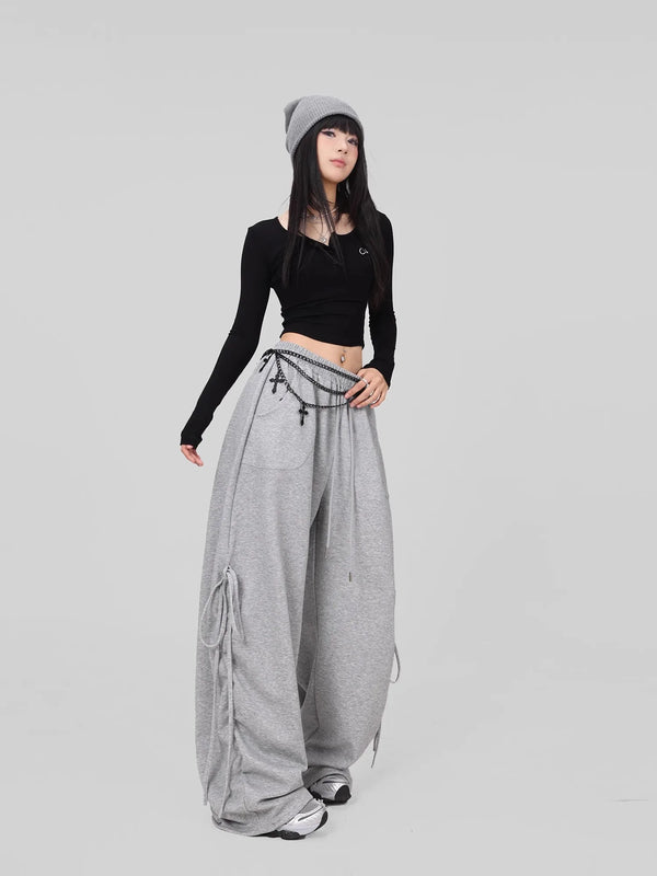 Soft Gray Cord Hip-Hop Trousers alternatif görünüm