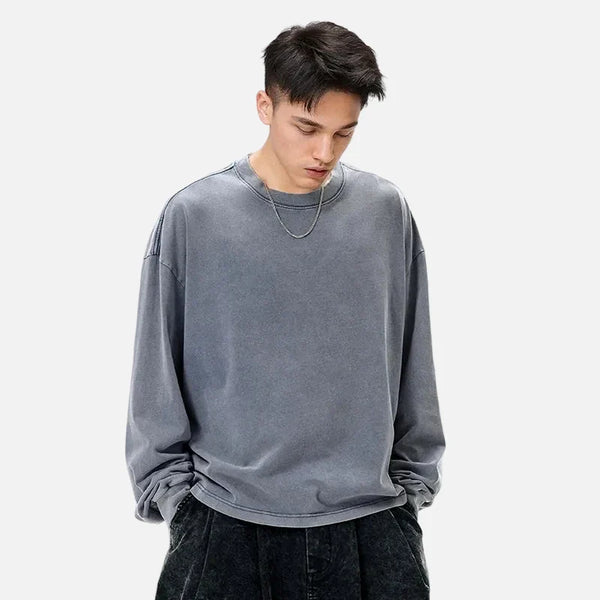 Long-sleeved Pure-Hue Color Wide-Body T-Shirt