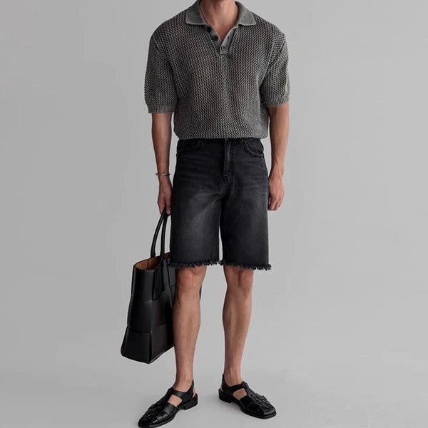 Laid-Back Relax High-End Hollow Out Style Collar-Knit T-Shirt