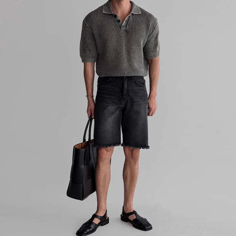 Laid-Back Relax High-End Hollow Out Style Collar-Knit T-Shirt