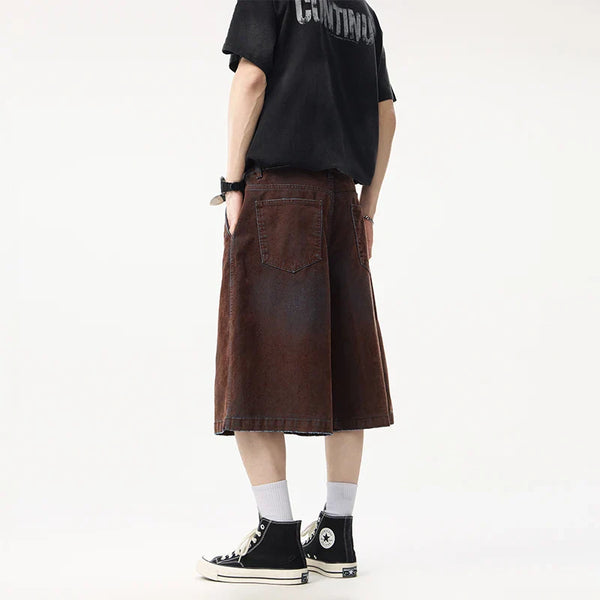 Insulated Sleek Brown Rinse Wide Leg Denim Shorts alternatif görünüm