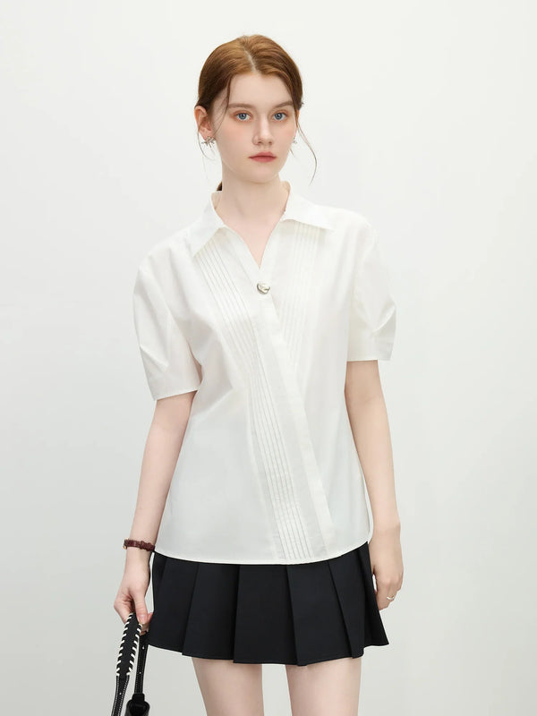 Clean White V-Neck Short Sleeve Top alternatif görünüm