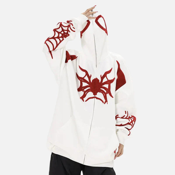 Web Print Dark Zip-Up Hooded Sweatshirt alternatif görünüm