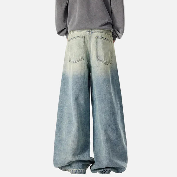 Chic Ombre Mosaic Blue Bell Leg Denim alternatif görünüm