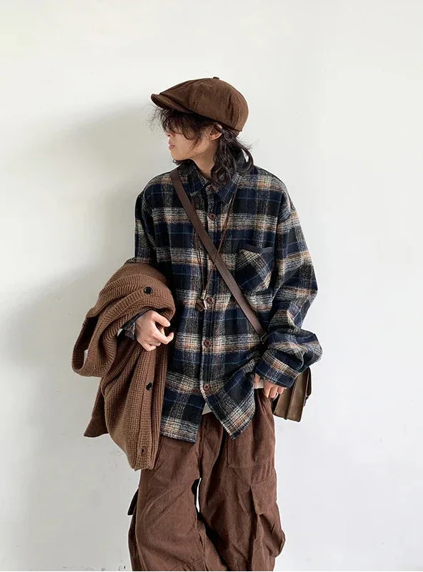 Wool Plaid Cozy Y2K Long Sleeve Top