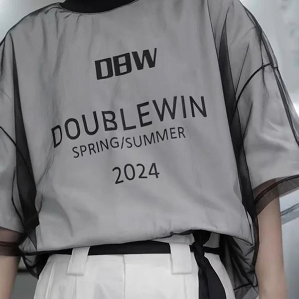 Sleeve Short Design Mesh Piece Investment T-Shirt alternatif görünüm