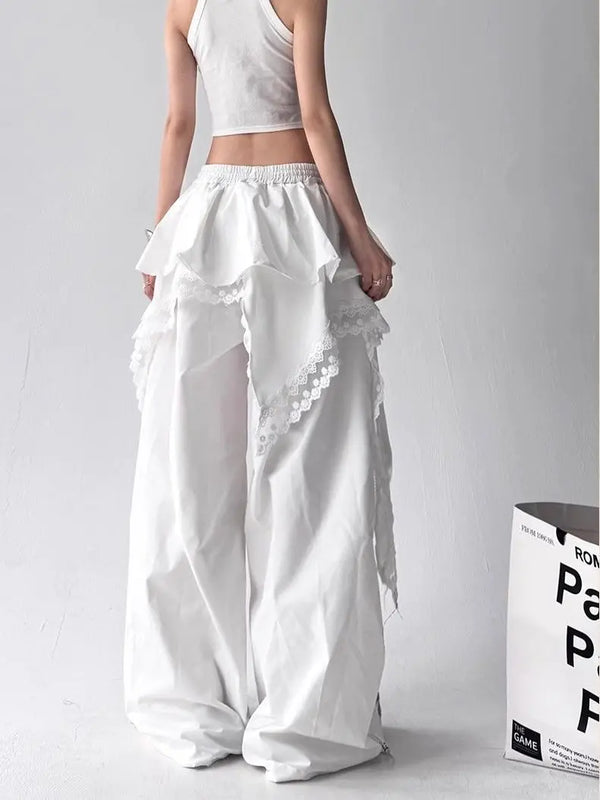 Contrast Lace Splice Wide-Leg alternatif görünüm