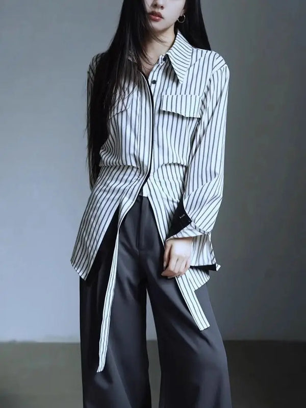 Stripe Panel Vintage Elegant Blouse
