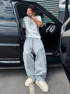 Wide Leg Çizgili Jogger, model üzerinde — Navra Wear