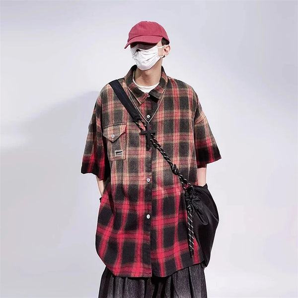 Ombre Plaid Cargo Hip Vintage Top alternatif görünüm