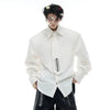 Tonal Contrast Embroidered Lapel Top