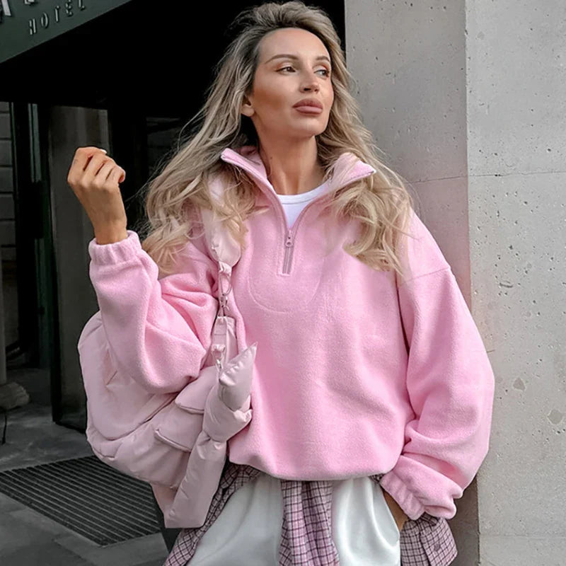 Rose Fleece Boxy Zip Top