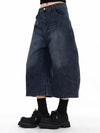 Heritage Wash Wide Leg Barrel Denim Shorts