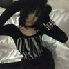 Noir-Edge Letter Print Irregular Cropped T-Shirt