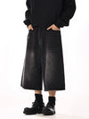 Men Black Wide Leg Cleanfit Denim Shorts