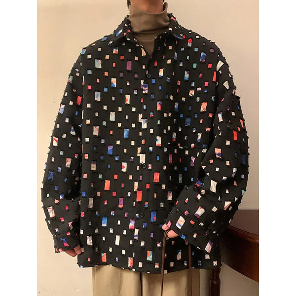 Mens Colorful Plaid Oversized Casual Top alternatif görünüm