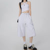 Women 2000s White Wide Leg Drawstring Denim Shorts