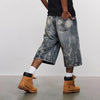 Lightning Pattern Rinse Cropped Denim Shorts