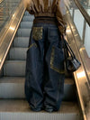 Chic Wild Print Spliced Urban Beat Utility Denim