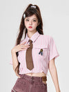 Y2K Tie Stripe Street Vintage Blouse