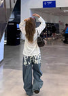 Japanese Style Printing Bell Leg Denim
