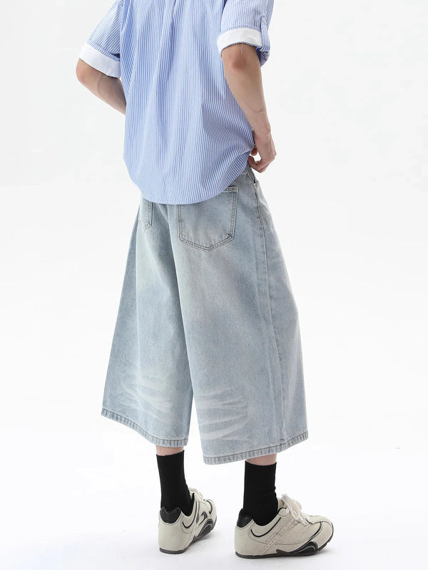 Effortless Versatile Cropped Wide Leg Denim Shorts alternatif görünüm