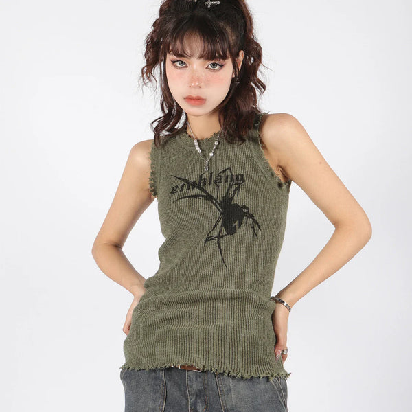 Aged Spider Pattern Knitted Vest T-Shirt alternatif görünüm