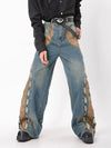 Heritage Faded Studded Leather Mosaic Denim