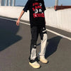 Irregular Stitching Black White Slim Denim