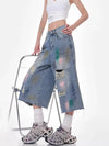 Boyfriend Graphic Torn Sleek Denim Shorts