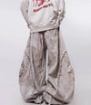 Minimalist Elastic Waist Pintuck Bell Leg Denim