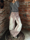 Durable High-Rise Raw Edge Bell Leg Utility Denim
