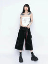 Mosaic Black Timeless Wide Leg Denim Shorts