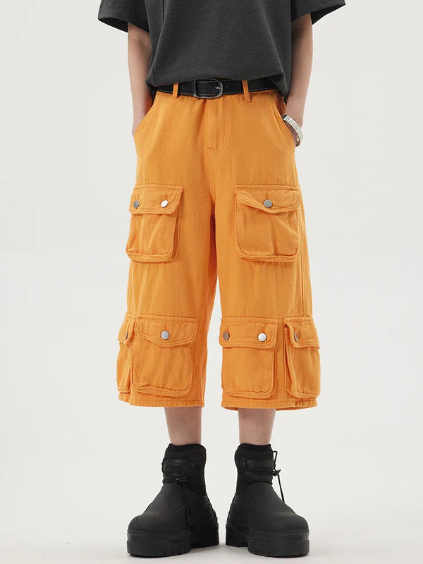 Heavy-duty Multi-pocket Utility Denim Shorts alternatif görünüm