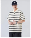 Artistic Stripe Sport-Collar Short Sleeve T-Shirt