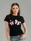 Short Fit Slim Print Bow Touch Soft T-Shirt