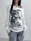 Sweet Grit-Style Collar Printing Long Sleeve T-Shirt