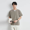 Seoul-Style Style Block-Color Color Laid-Back Fit V-Neck T-Shirt