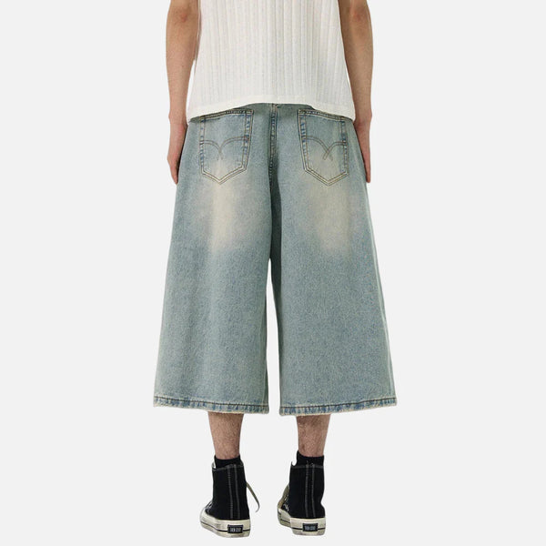 Metro Timeless Faded Rinse Wide Leg Denim Shorts alternatif görünüm