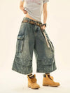 Vintage Punk Rock Baskılı Jean Şort, kombin görünüm — Navra Wear