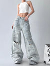 High-Rise Spliced Hollow Out Denim