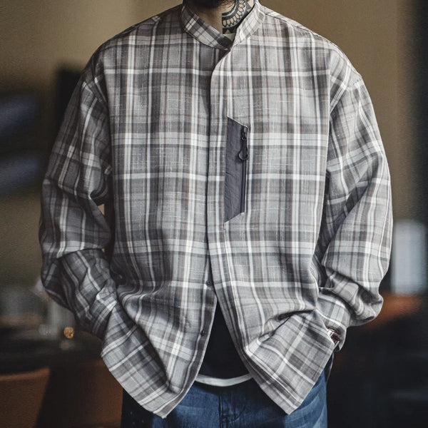 Stand Collar Retro Plaid Casual Shirt