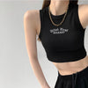 Knitted Letter Embroidery Midriff Tank Top