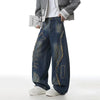 Raw Edge Printing Contrast Color Bell Leg Denim