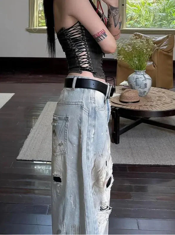 2000s Metro Heritage Blue Boyfriend Torn Denim alternatif görünüm