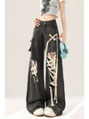 Black Strap Torn Wide Denim