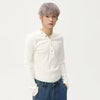 V-Neck Knit Button Long Sleeve Tee