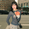 Aged Mesh Long Sleeve Illustrated T-Shirt